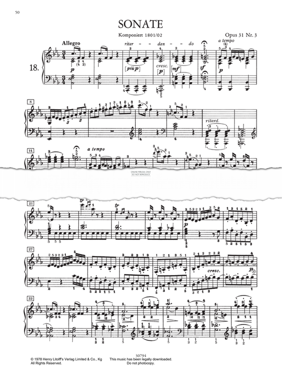 Produktbild zu: Piano Sonata No. 18 In Eb Major Op.31, No.2 (Hunt)