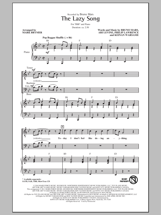 Produktbild zu: The Lazy Song (arr. Mark Brymer)