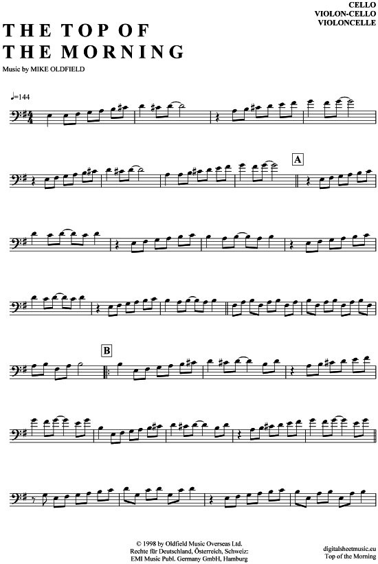 Produktgalerie: Seite 1 von 4 The Top Of The Morning , Oldfield, Mike, (Violon-Cello)