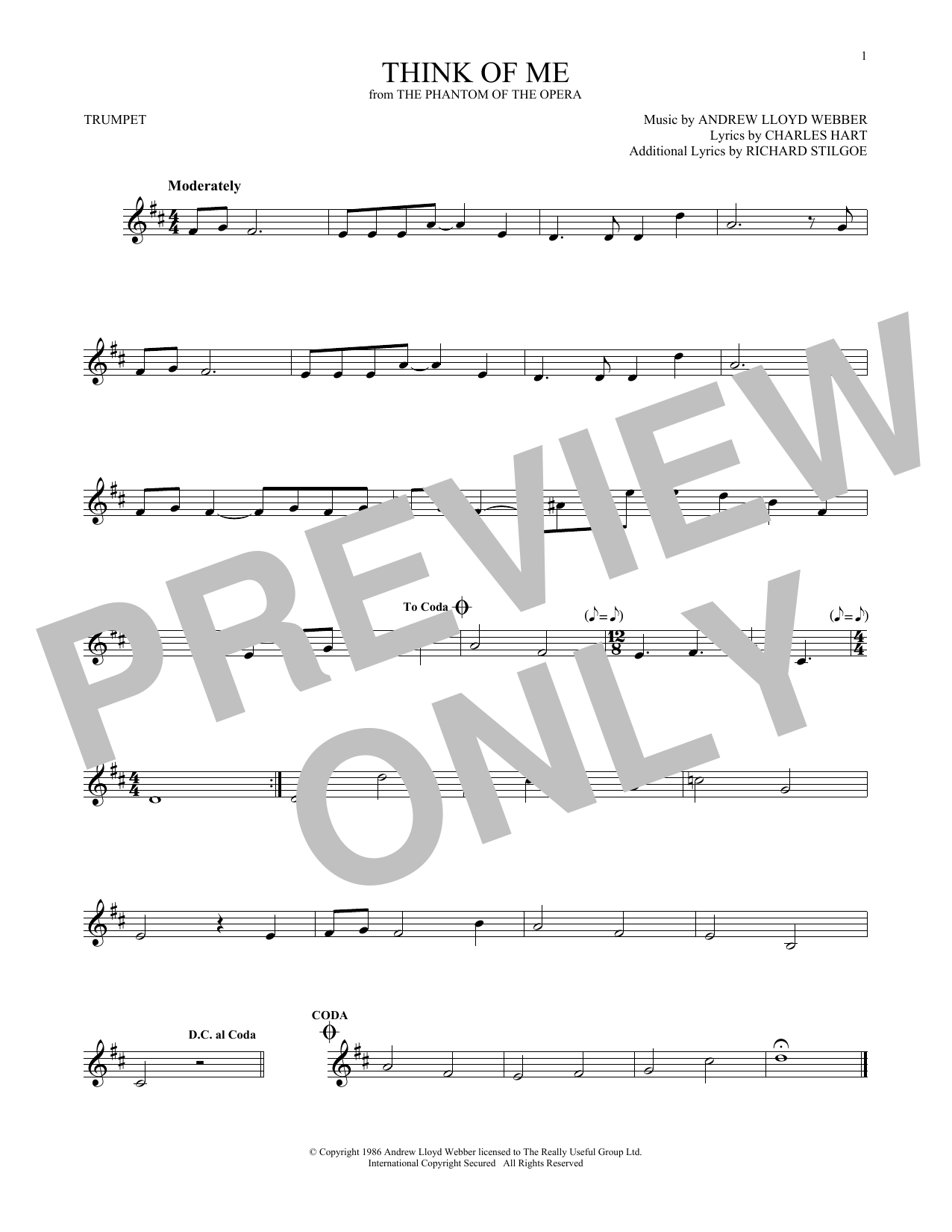 Produktgalerie: Seite 1 von 1 Think Of Me (from The Phantom Of The Opera), Andrew Lloyd Webber, Trompete