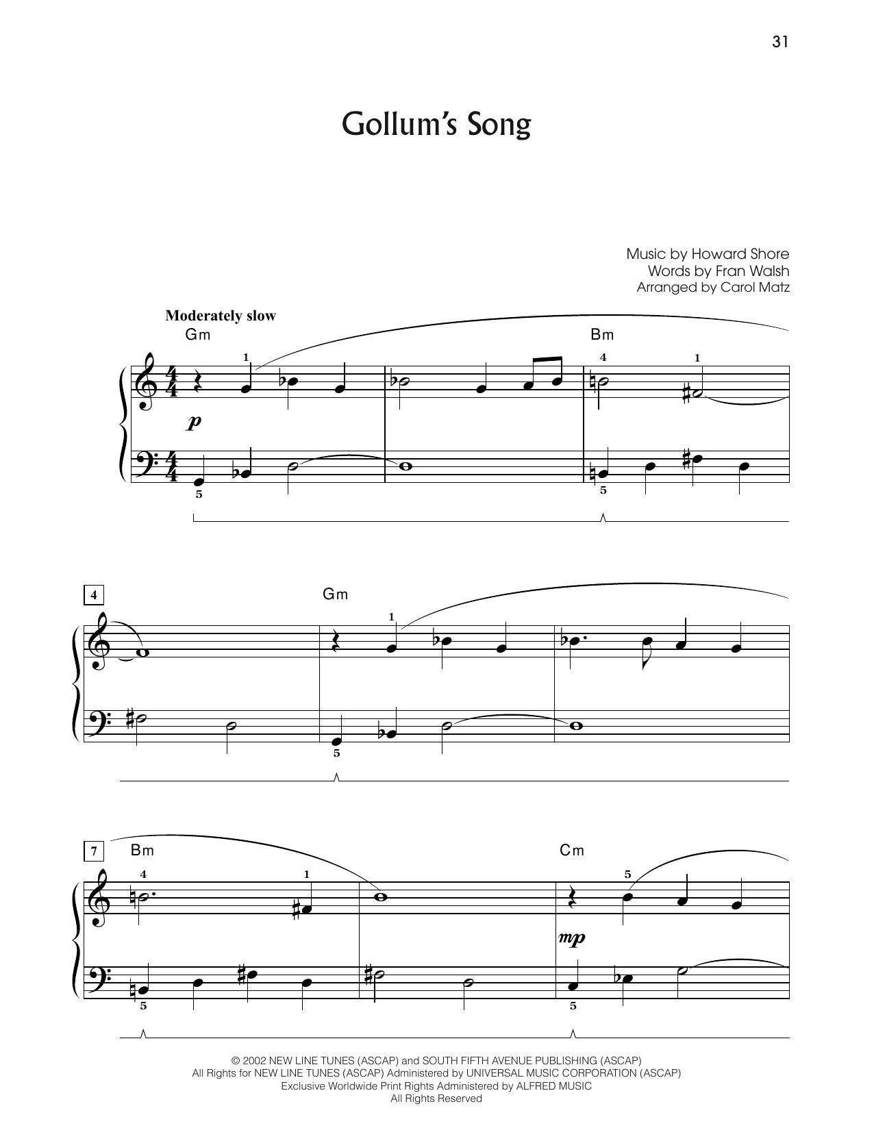 Produktbild zu: Gollum's Song (from The Lord Of The Rings: The Two Towers) (arr. Carol Matz)
