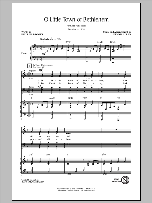 Product gallery: Page 1 of 1 O Little Town of Bethlehem, Dennis Allen