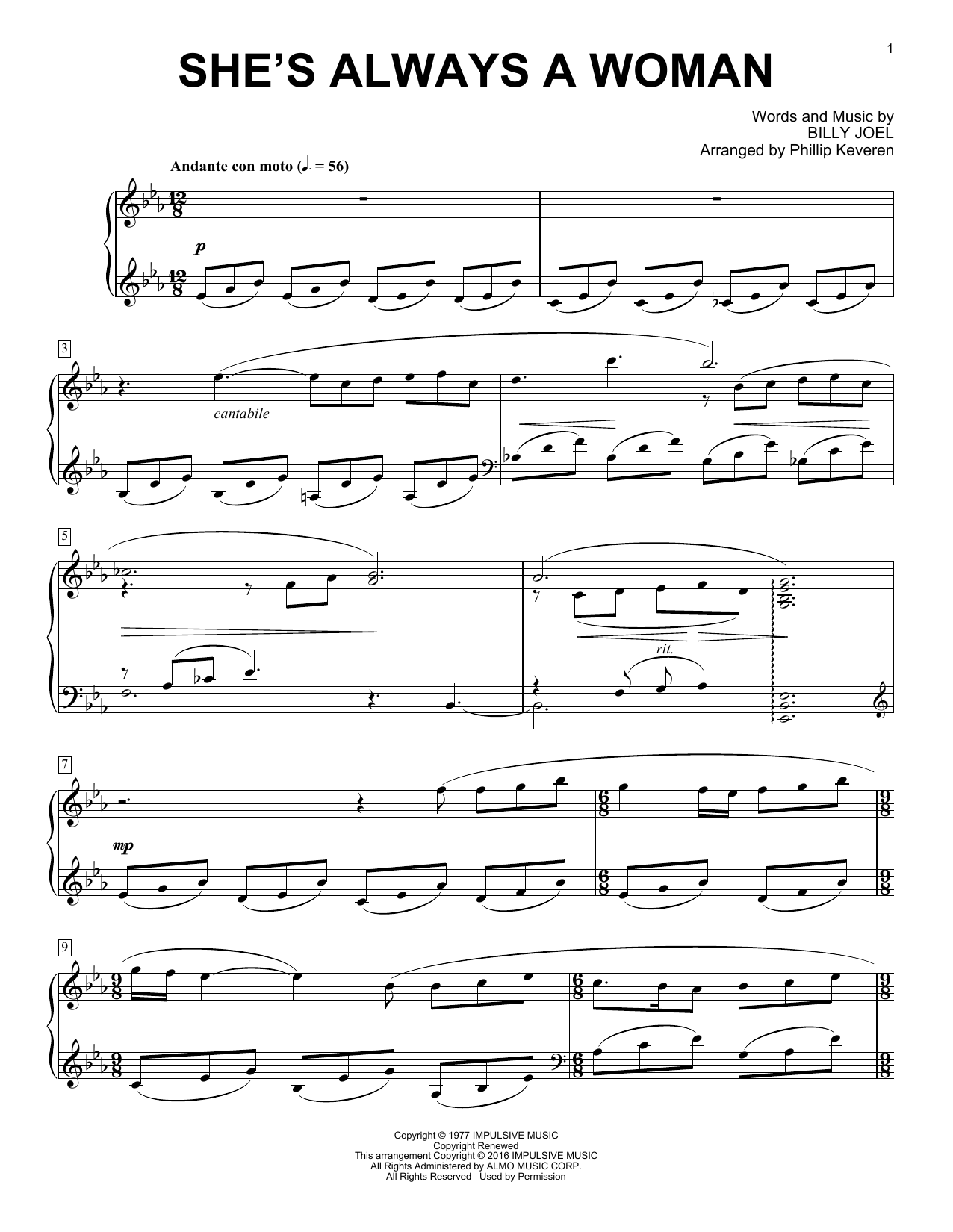 Product gallery: Page 1 of 1 She's Always A Woman [Classical version] (arr. Phillip Keveren), Billy Joel