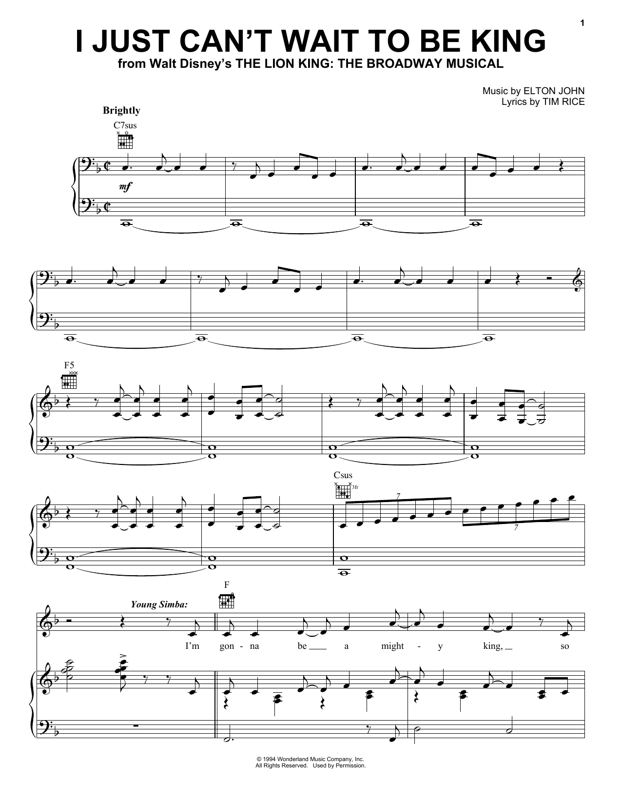 Produktbild zu: I Just Can't Wait To Be King (from The Lion King: Broadway Musical)