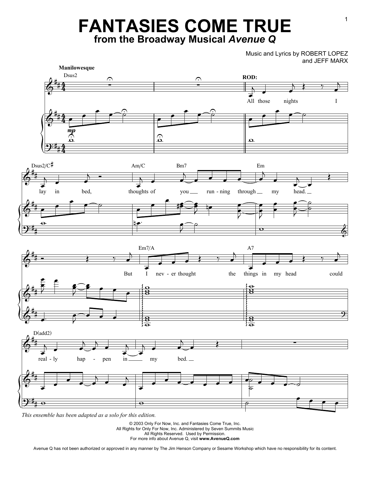 Produktbild zu: Fantasies Come True (from Avenue Q)