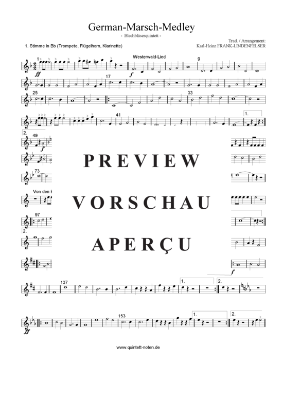 Produktgalerie: Seite 8 von 21 German-Marsch-Medley , Blasorchester Fatamo, (Blechbläser Quintett flexible Besetzung)