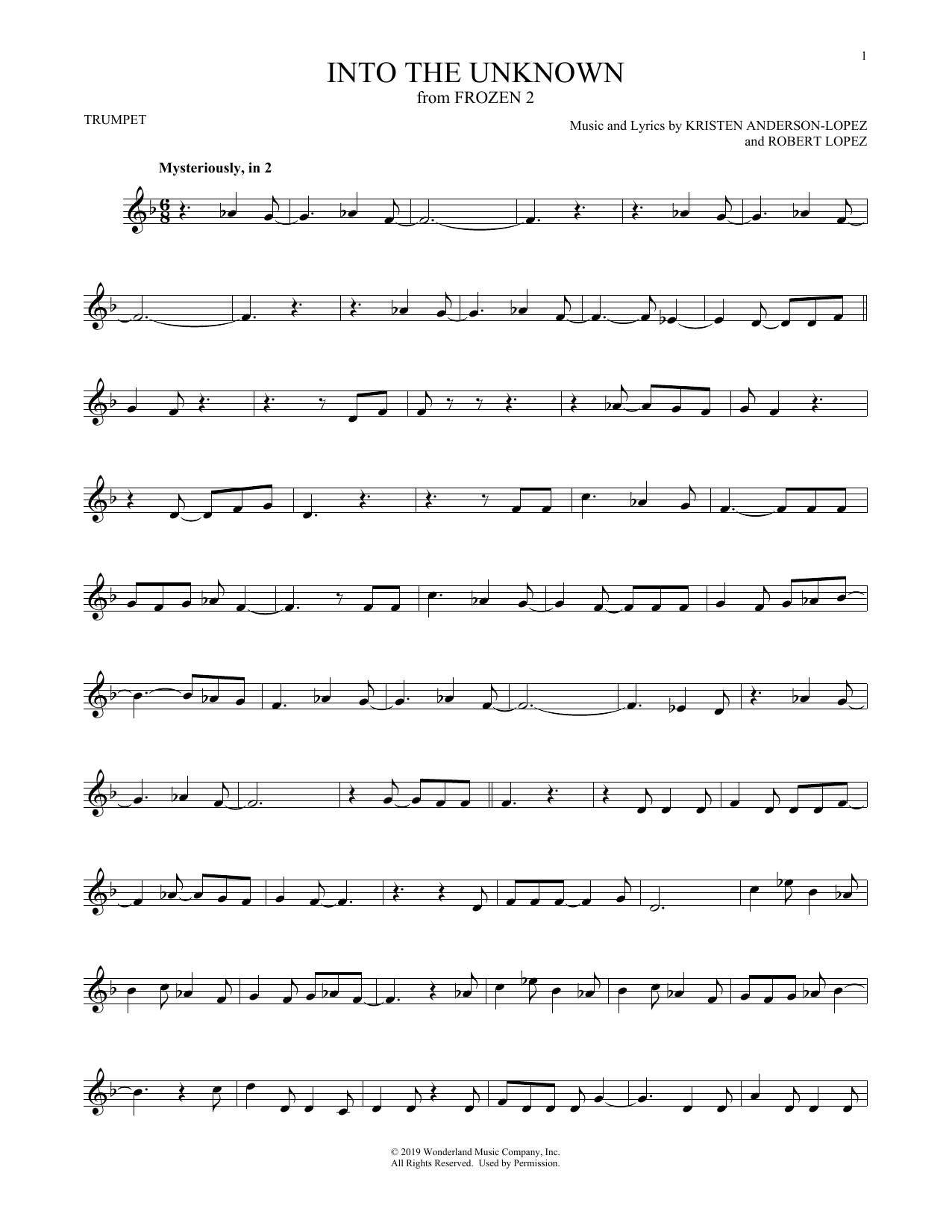 Produktgalerie: Seite 1 von 1 Into The Unknown (from Disney's Frozen 2), Idina Menzel and AURORA, Trompete