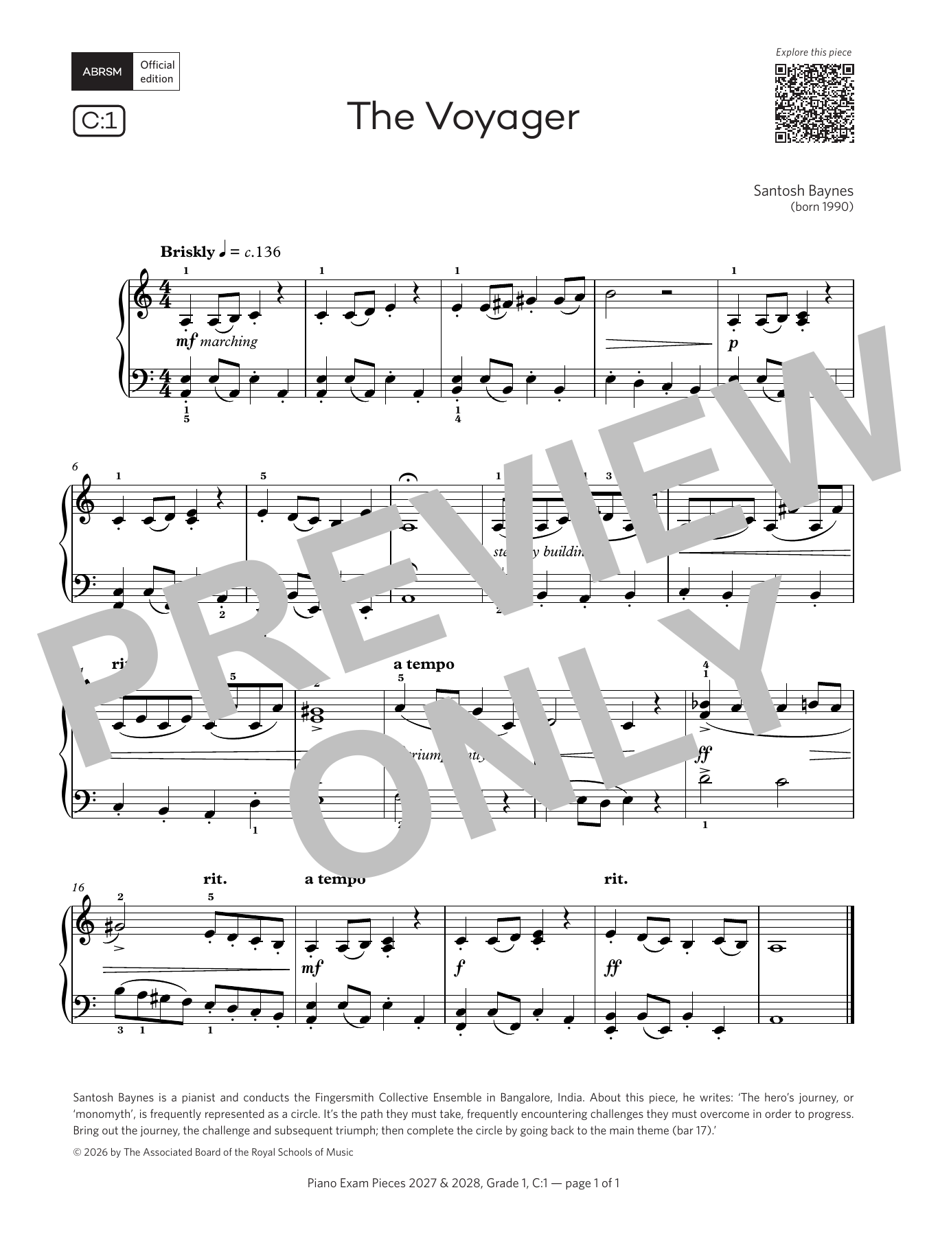 Produktgalerie: Seite 1 von 1 The Voyager (Grade 1, list C1, from the ABRSM Piano Syllabus 2027 & 2028), Santosh Baynes, Klavier