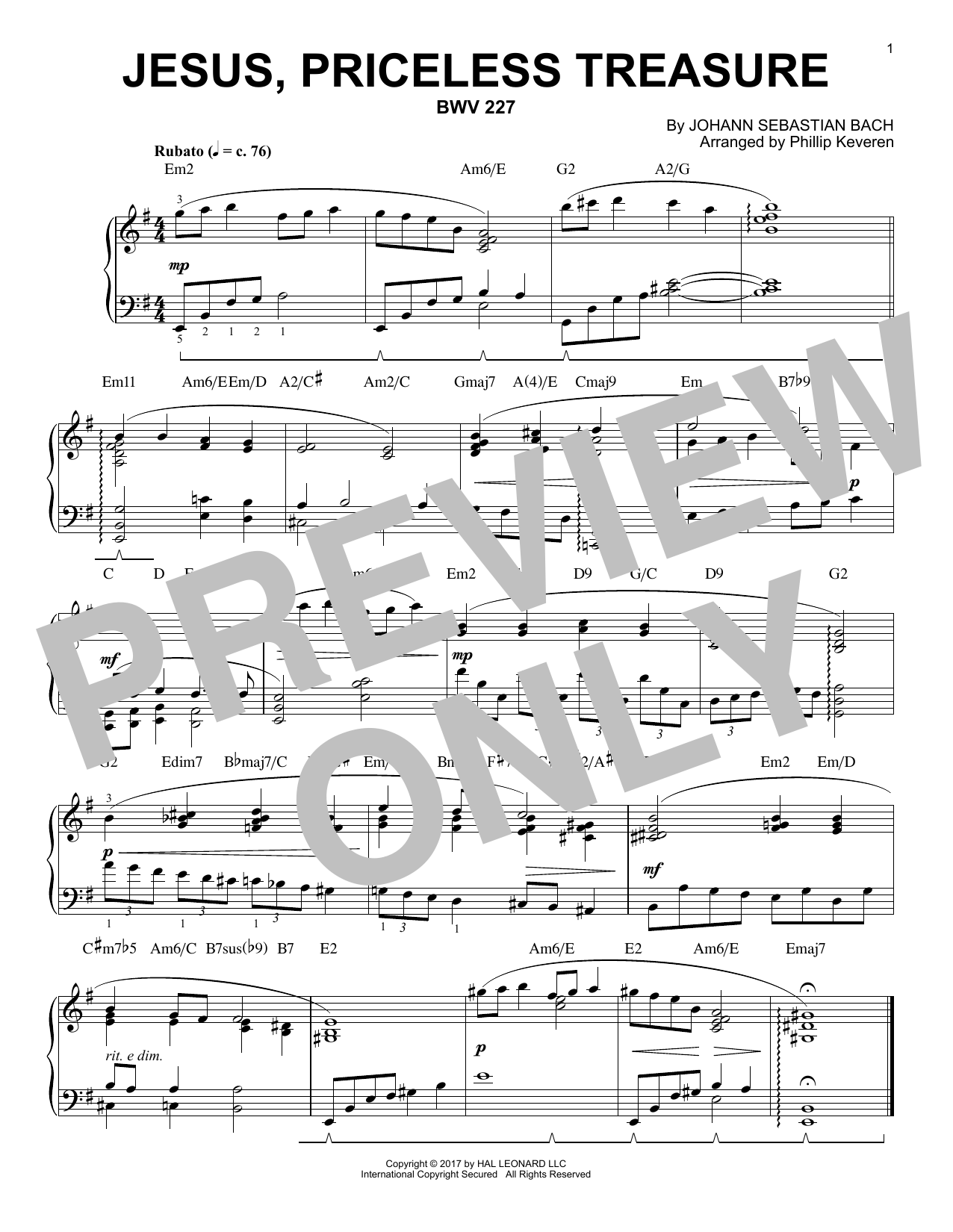 Produktgalerie: Seite 1 von 1 Jesus, Priceless Treasure, BWV 227 [Jazz version] (arr. Phillip Keveren), Johann Sebastian Bach, Klavier