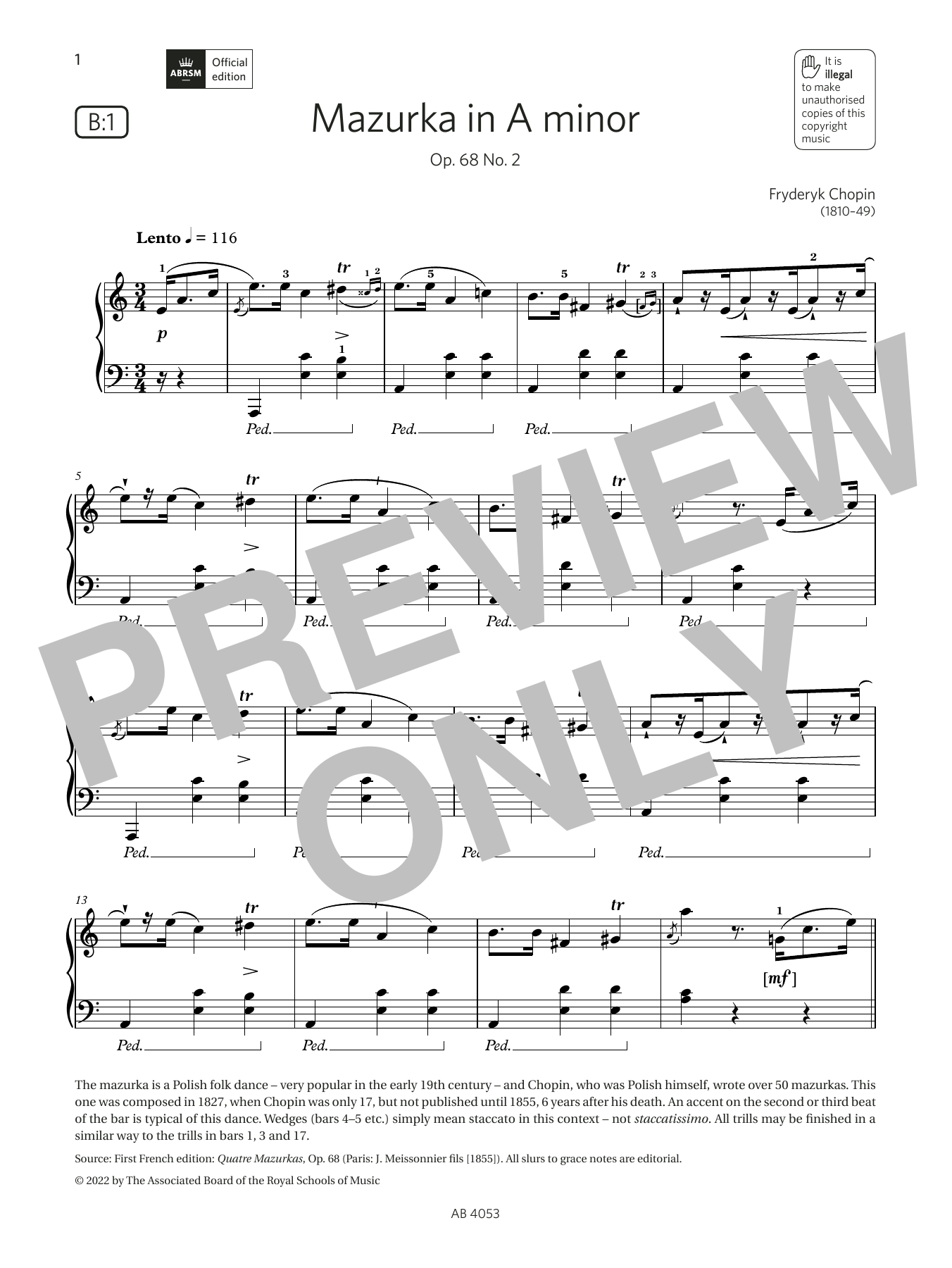 Produktbild zu: Mazurka in A minor (Grade 7, list B1, from the ABRSM Piano Syllabus 2023 & 2024)