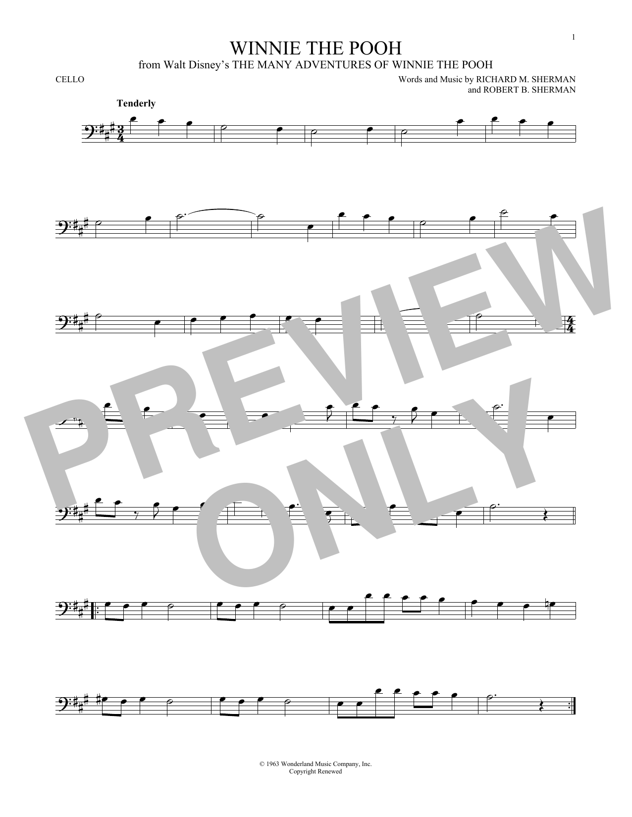 Produktgalerie: Seite 1 von 1 Winnie The Pooh (from The Many Adventures Of Winnie The Pooh), Sherman Brothers, Violoncello