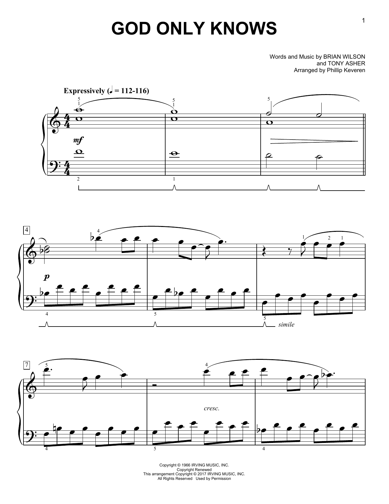 Produktgalerie: Seite 1 von 1 God Only Knows [Classical version] (arr. Phillip Keveren), The Beach Boys, Klavier