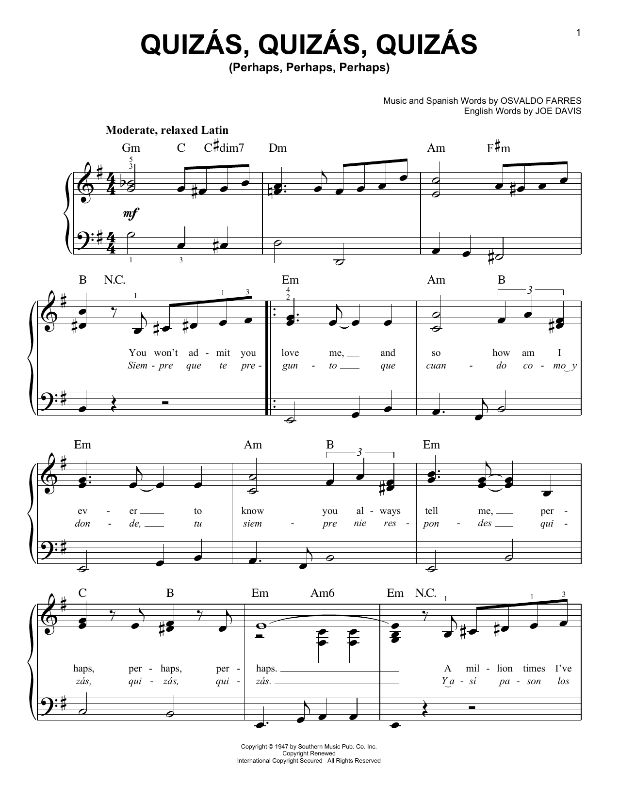 Produktgalerie: Seite 1 von 1 Quizas, Quizas, Quizas (Perhaps, Perhaps, Perhaps), Joe Davis, Klavier