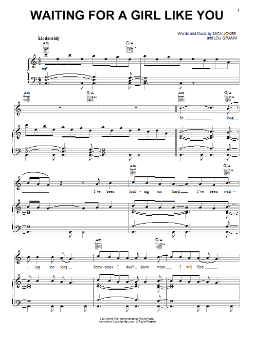 Produktgalerie: Seite 1 von 1 Waiting For A Girl Like You, Foreigner, Gesang, Gitarre, Klavier