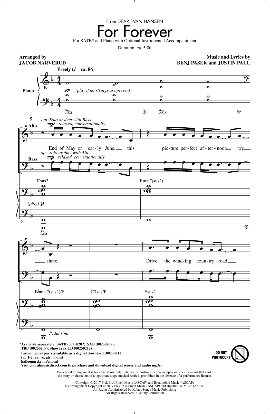 Product picture to: For Forever (from Dear Evan Hansen) (arr. Jacob Narverud)