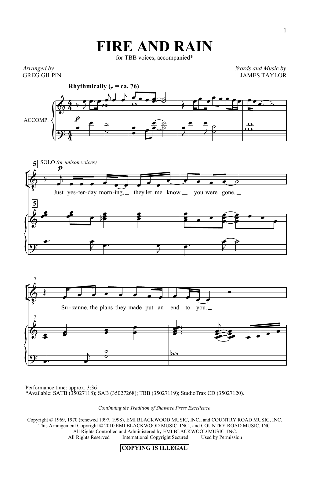 Product picture to: Fire And Rain (arr. Greg Gilpin)