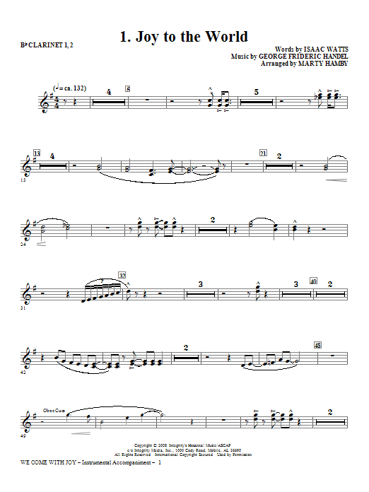 Product gallery: Page 1 of 1 We Come With Joy Orchestration - Clarinet 1 & 2, Marty Hamby