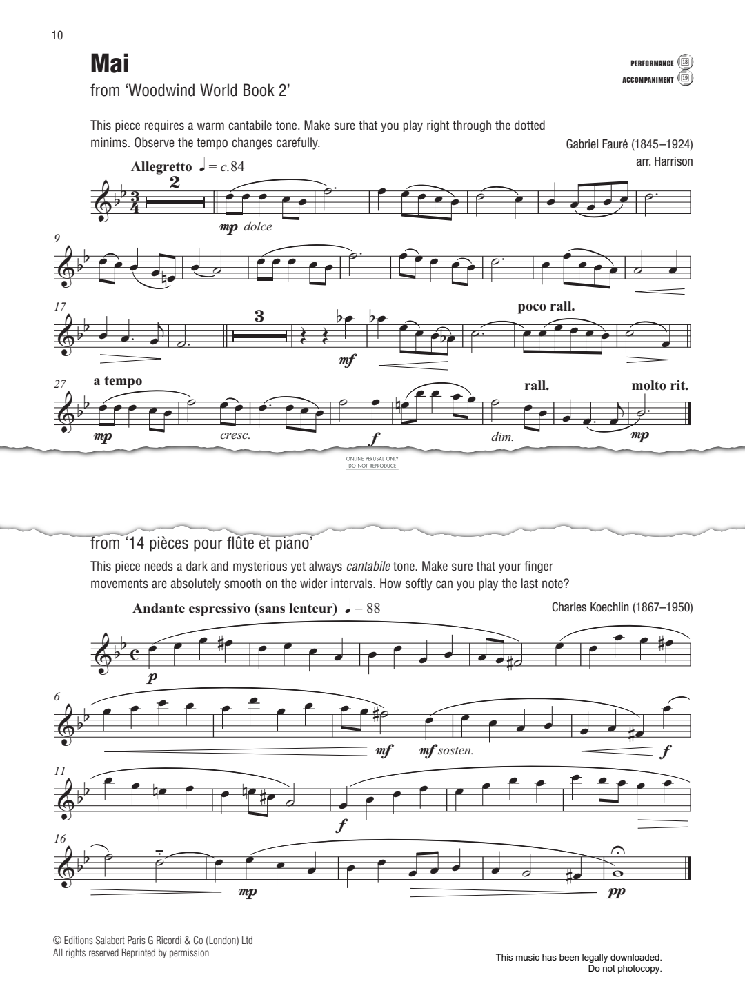 Product gallery: Page 1 of 1 Mai (from 'Woodwind World Book 2'), Gabriel Fauré