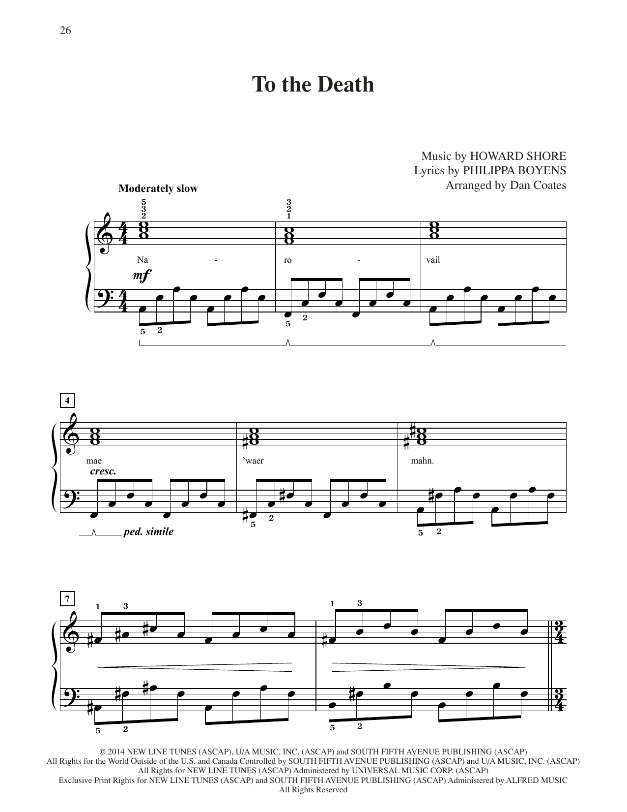 Produktbild zu: To The Death (from The Hobbit: The Battle of the Five Armies) (arr. Dan Coates)
