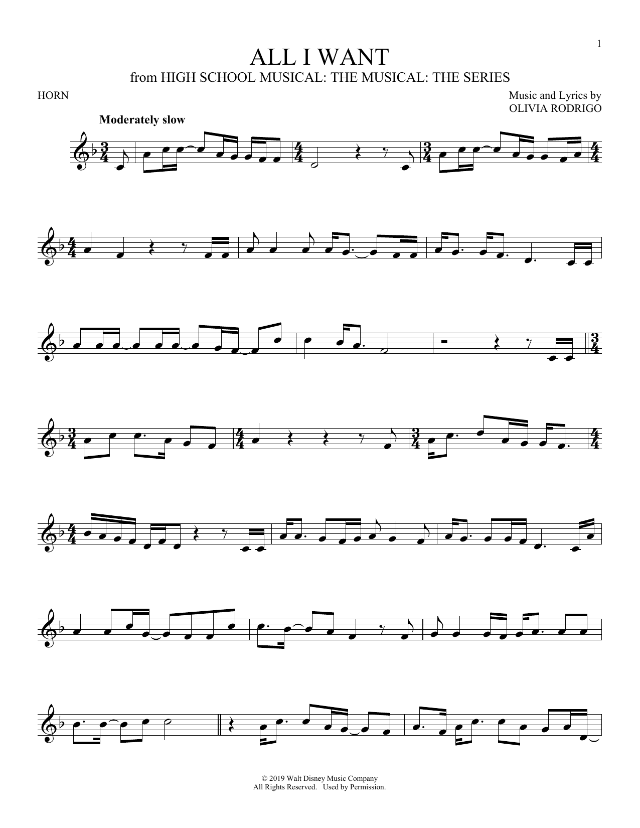 Produktgalerie: Seite 1 von 1 All I Want (from High School Musical: The Musical: The Series), Olivia Rodrigo, Horn