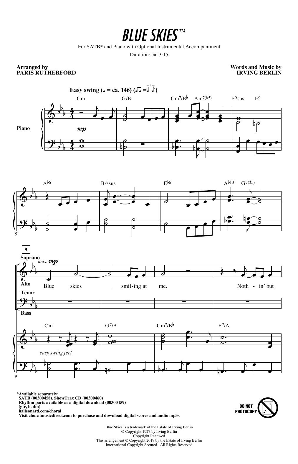 Produktbild zu: Blue Skies (arr. Paris Rutherford)