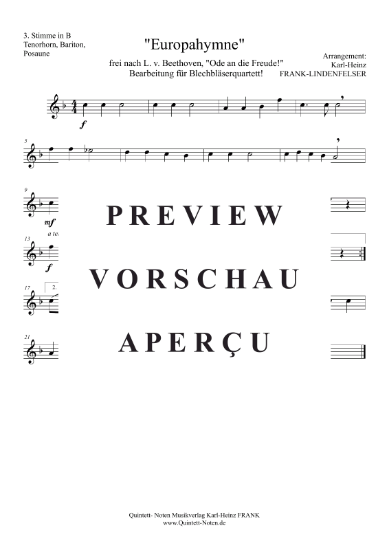 Produktgalerie: Seite 9 von 11 Europahymne (aus Ode an die Freude) , , flexibles Blechbläserquartett