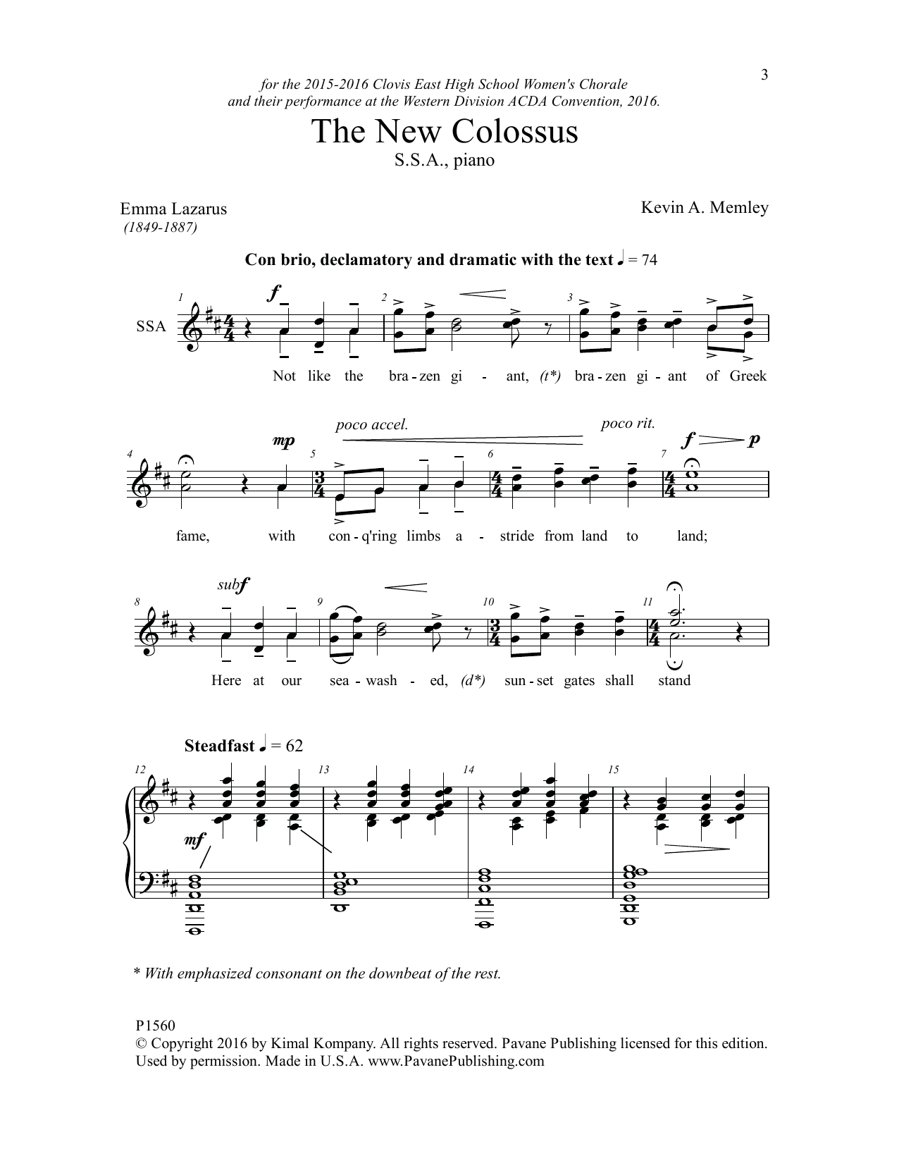 Produktgalerie: Seite 1 von 1 The New Colossus, Kevin Memley, Chor