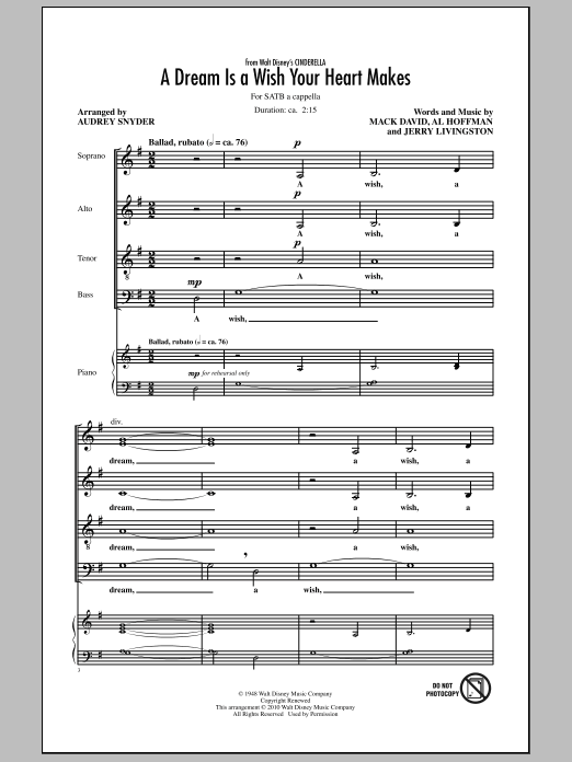 Product gallery: Page 1 of 1 A Dream Is A Wish Your Heart Makes (from Cinderella) (arr. Audrey Snyder), Ilene Woods