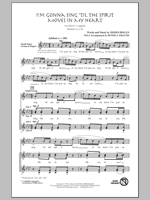 Produktgalerie: Seite 1 von 1 I'm Gonna Sing 'Til The Spirit Moves In My Heart, Peter Eklund, Chor