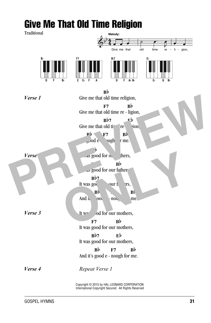 Produktgalerie: Seite 1 von 1 Give Me That Old Time Religion, Traditional, Klavier