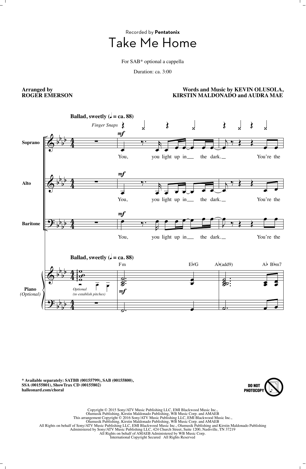 Product picture to: Take Me Home (arr. Roger Emerson)