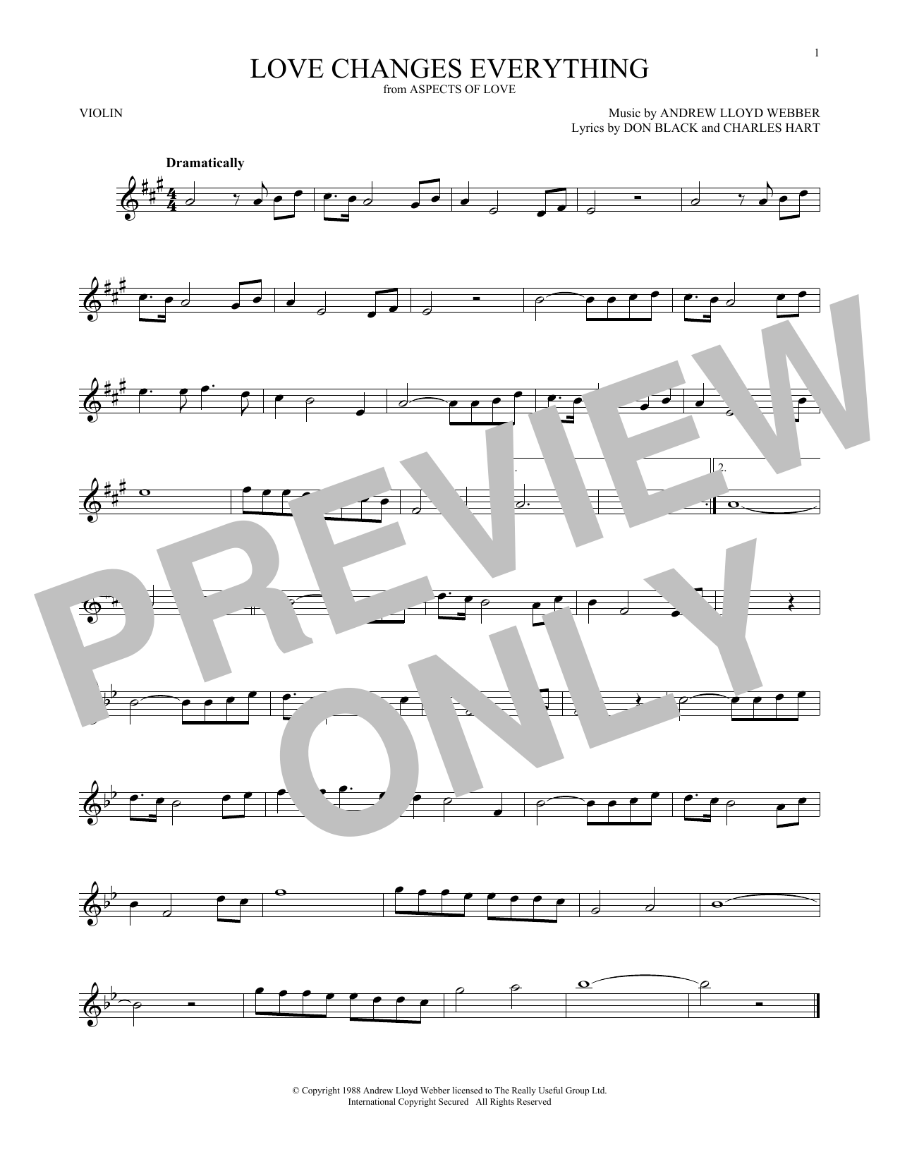 Product gallery: Page 1 of 1 Love Changes Everything (from Aspects of Love), Andrew Lloyd Webber