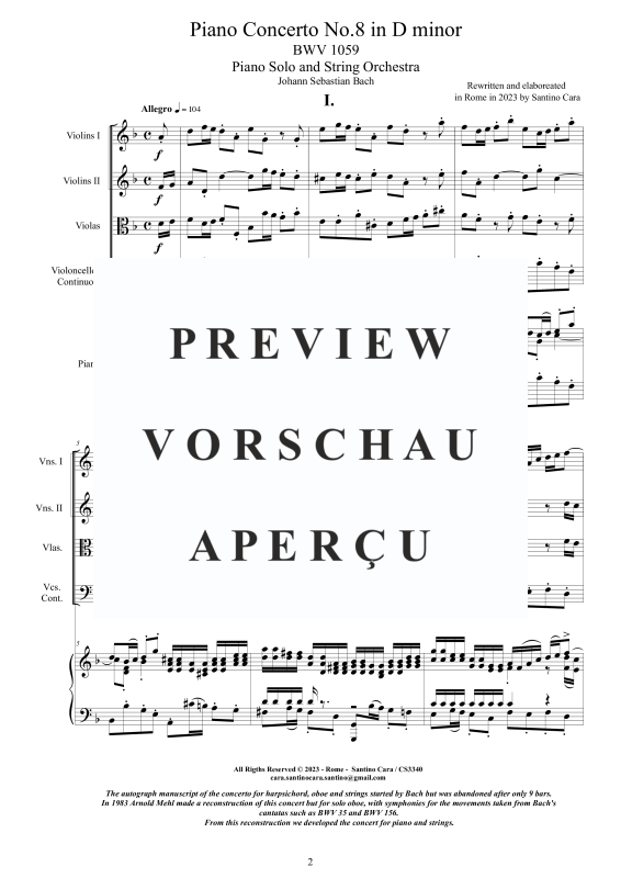 Produktgalerie: Seite 3 von 11 Klavierkonzert Nr. 8 D-Moll BWV 1059, , Klavier Solo und Streichorchester