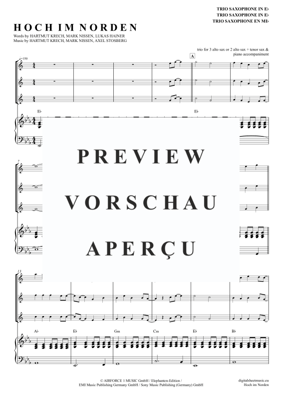 Produktgalerie: Seite 2 von 11 Hoch im Norden, Santiano, (Saxophon Trio AAA(T) + Klavier)