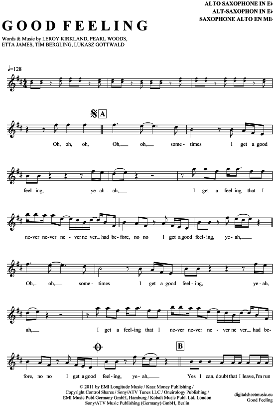 Product gallery: Page 1 of 5 Good Feeling , Flo Rida, Alto Saxophone