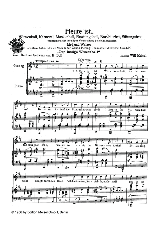 Produktbild zu: Heute ist ...aus: Der lustige Witwenball (Film)