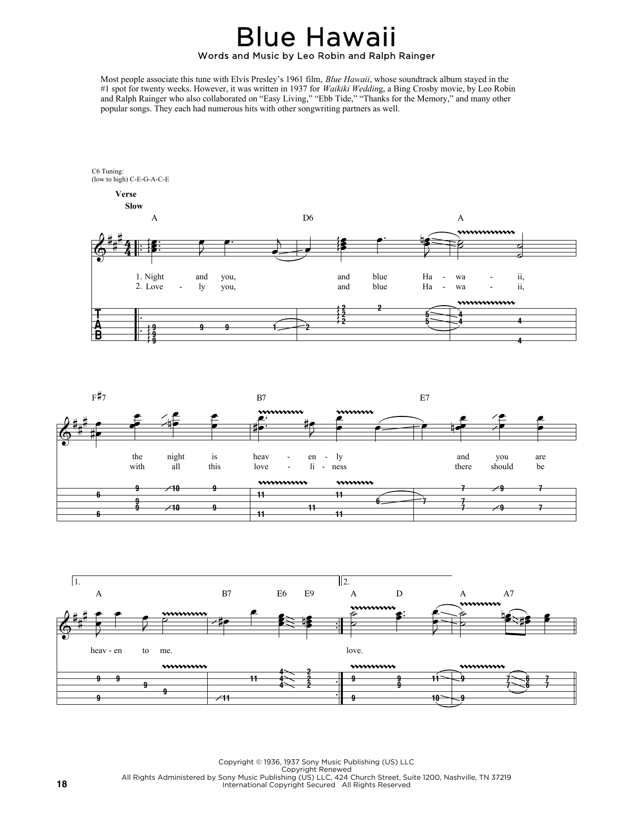 Produktgalerie: Seite 1 von 1 Blue Hawaii (arr. Fred Sokolow), Elvis Presley, Gitarre