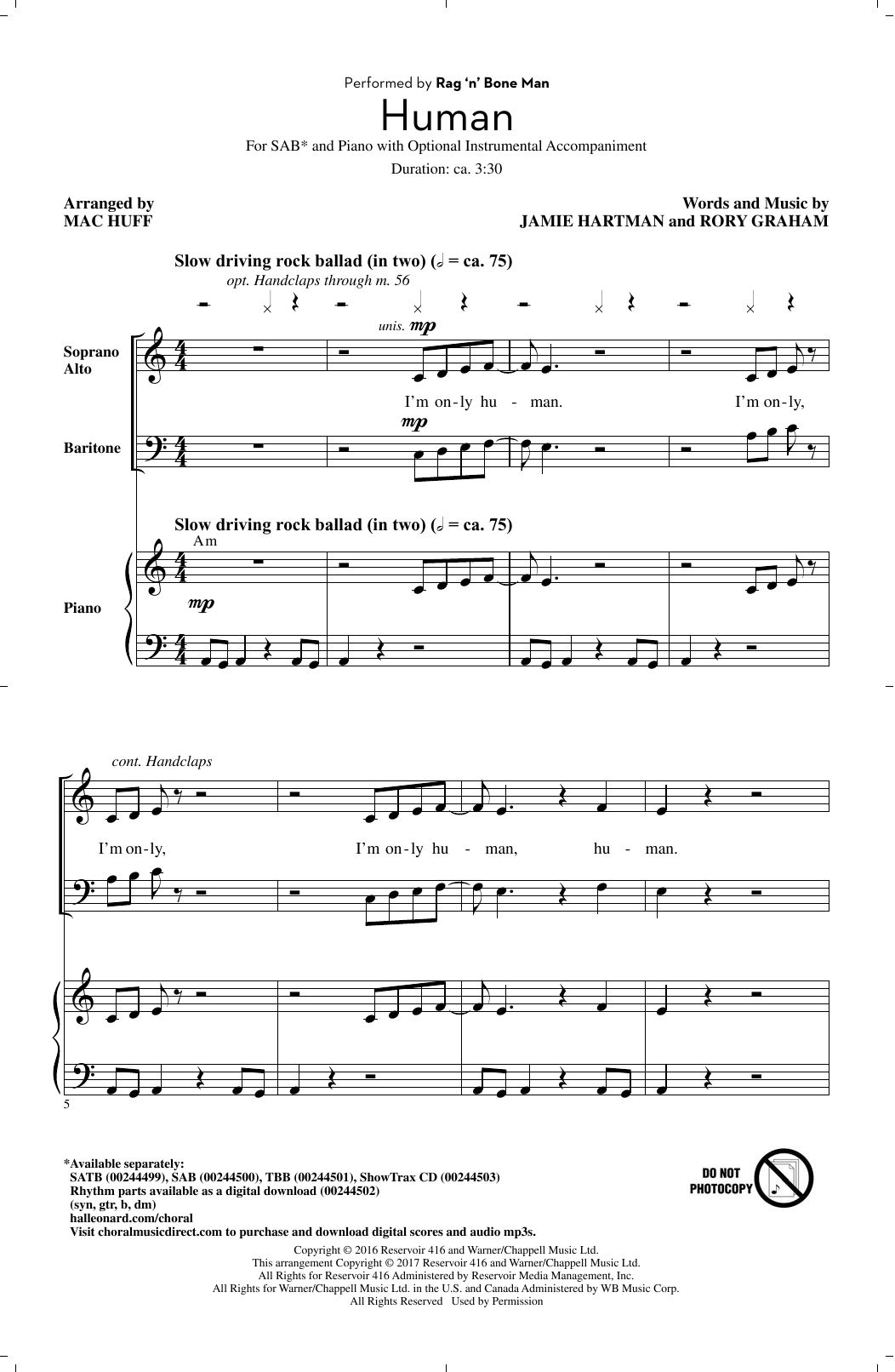Produktbild zu: Human (arr. Mac Huff)