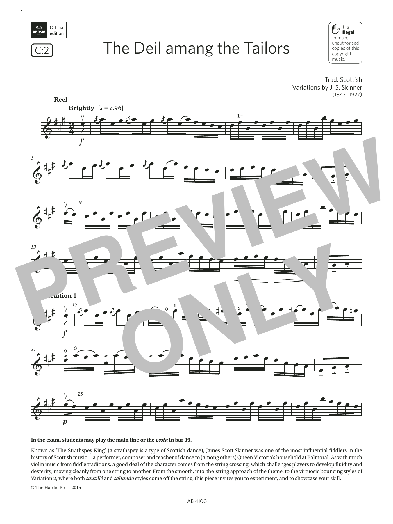 Product gallery: Page 1 of 1 The Deil amang the Tailors (Grade 6, C2, from the ABRSM Violin Syllabus from 2024), J. S. Skinner