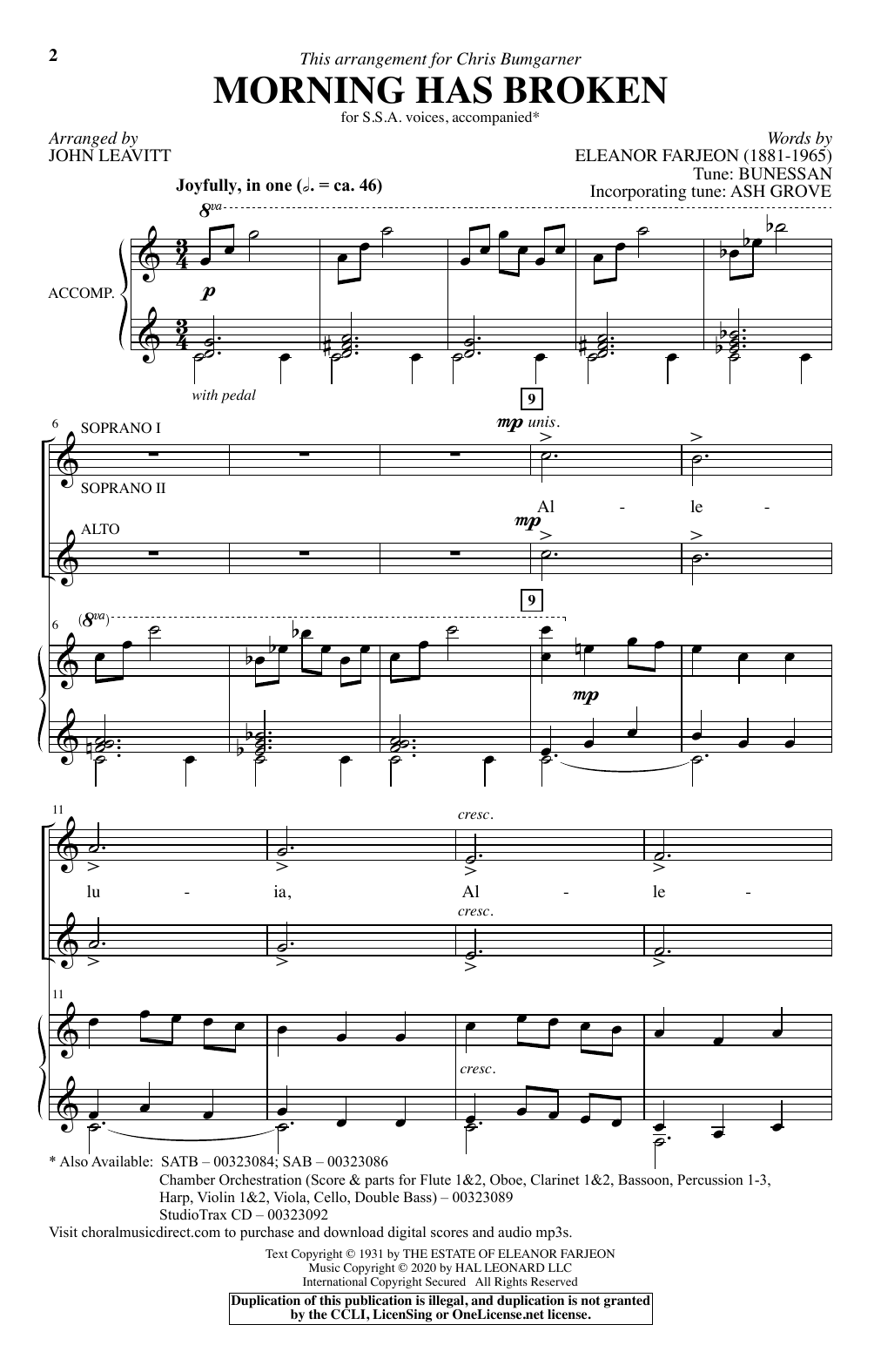 Produktgalerie: Seite 1 von 1 Morning Has Broken (New Edition) (arr. John Leavitt), Eleanor Farjeon, Chor