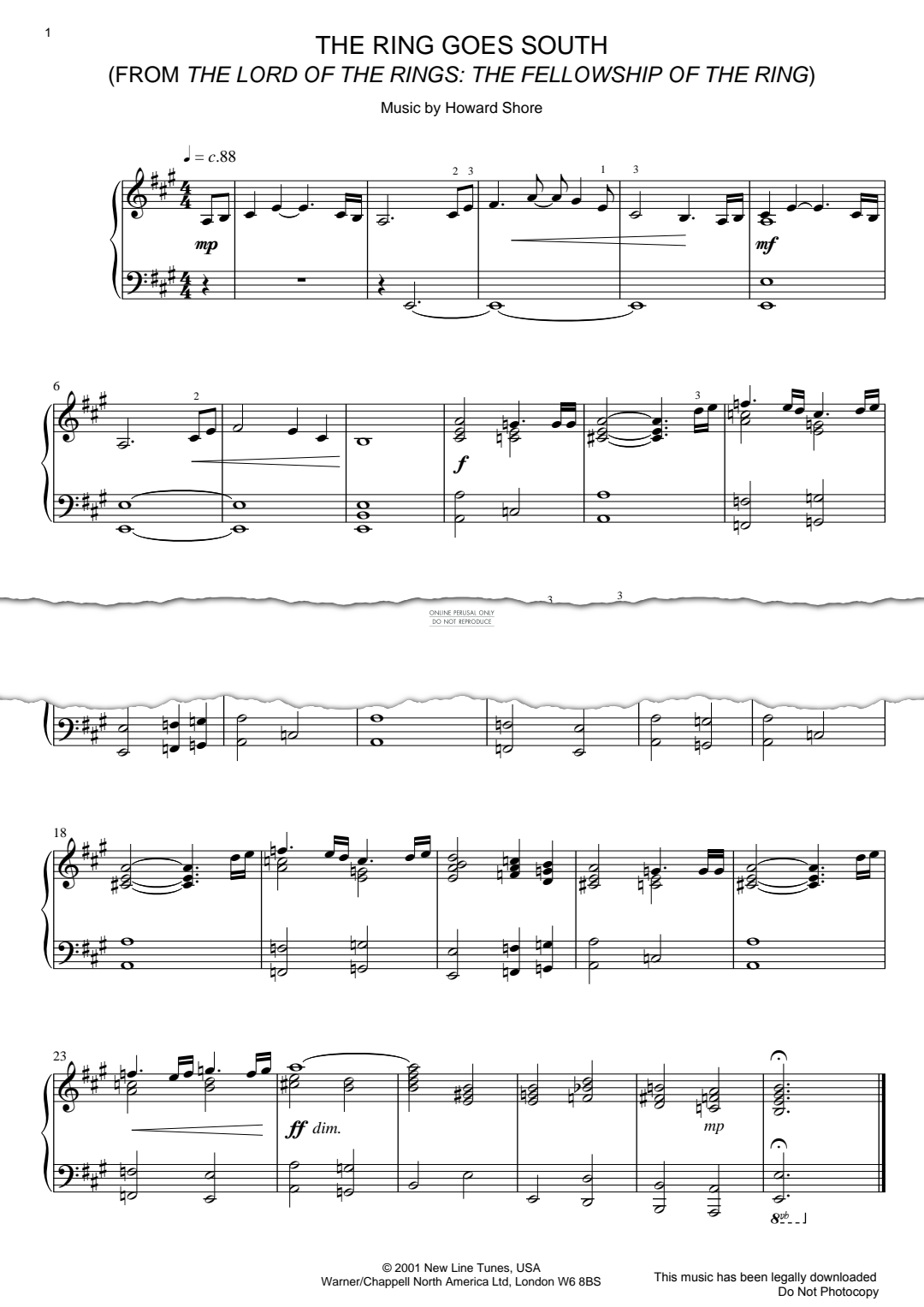 Product gallery: Page 1 of 1 The Ring Goes South (from 'The Lord Of The Rings: The Fellowship Of The Ring'), Howard Shore