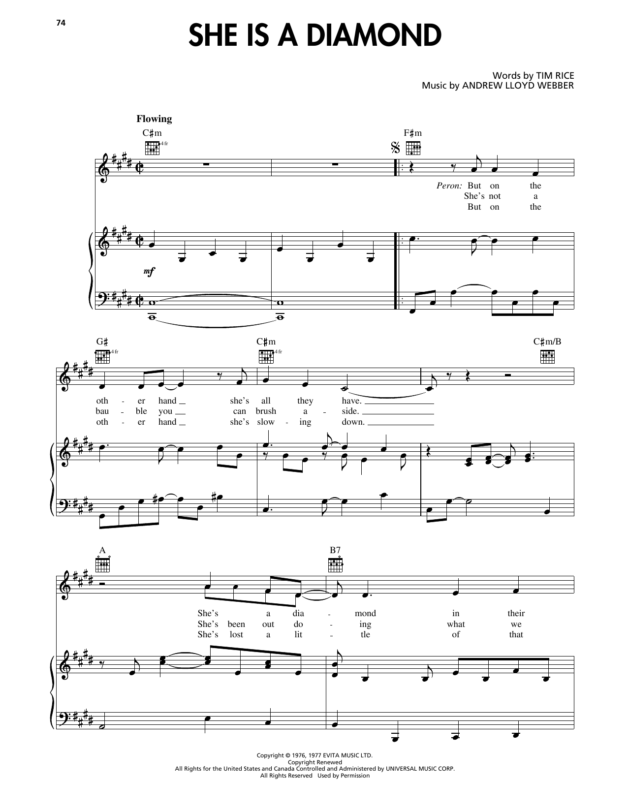 Produktgalerie: Seite 1 von 1 She Is A Diamond (from Evita), Andrew Lloyd Webber, Gesang, Gitarre, Klavier