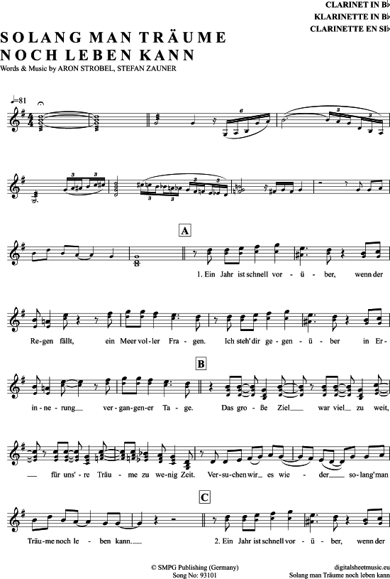 Product gallery: Page 1 of 4 Solang Man Träume Noch Leben Kann , Münchener Freiheit, Clarinet in B-flat