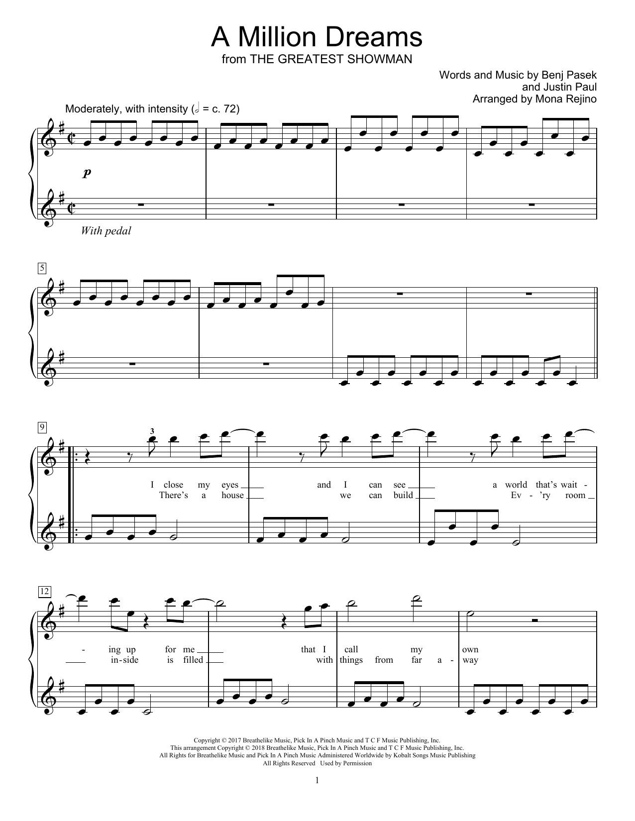 Product picture to: A Million Dreams (from The Greatest Showman) (arr. Mona Rejino)