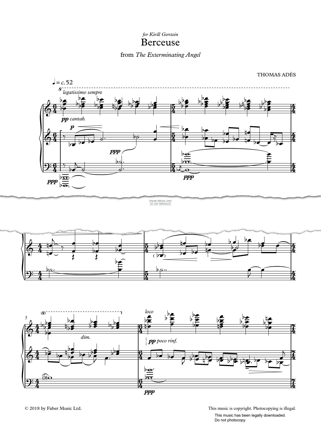 Produktgalerie: Seite 1 von 1 Berceuse (from 'The Exterminating Angel'), Thomas Adès, Klavier