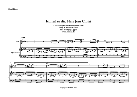 Product picture to: Ich ruf zu dir Herr Jesu Christ Johann Sebastian Bach (arr. WO)