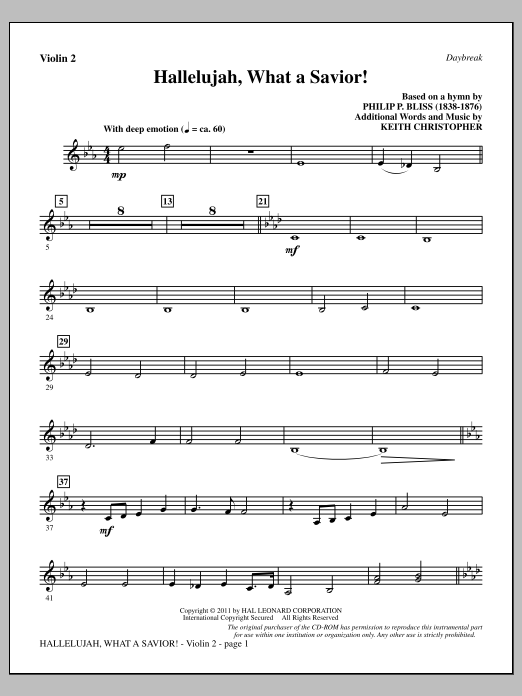 Produktbild zu: Hallelujah, What A Savior! - Violin 2