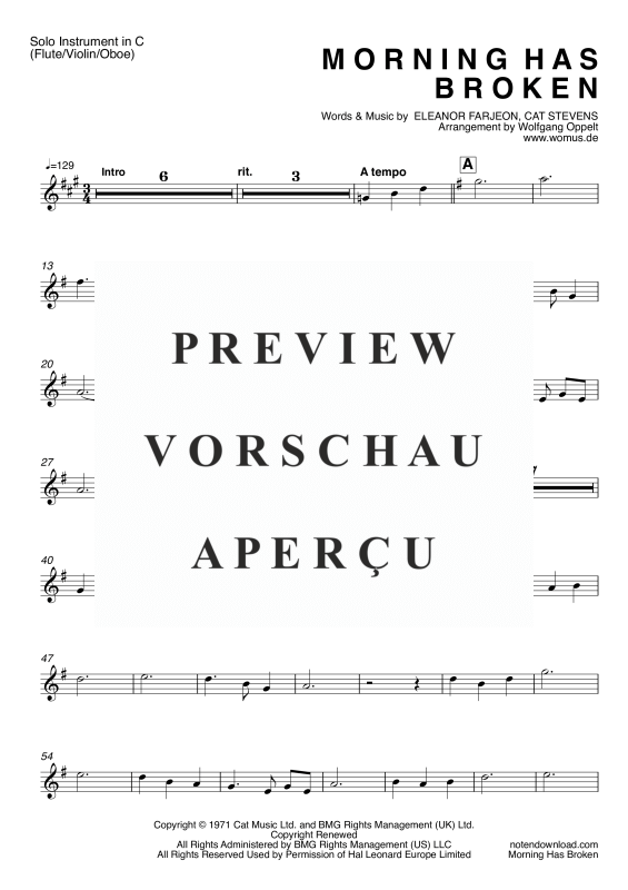 gallery: Morning Has Broken, Stevens, Cat, (Solo Instrument in C: Querflöte, Violine, Oboe und Orgel)