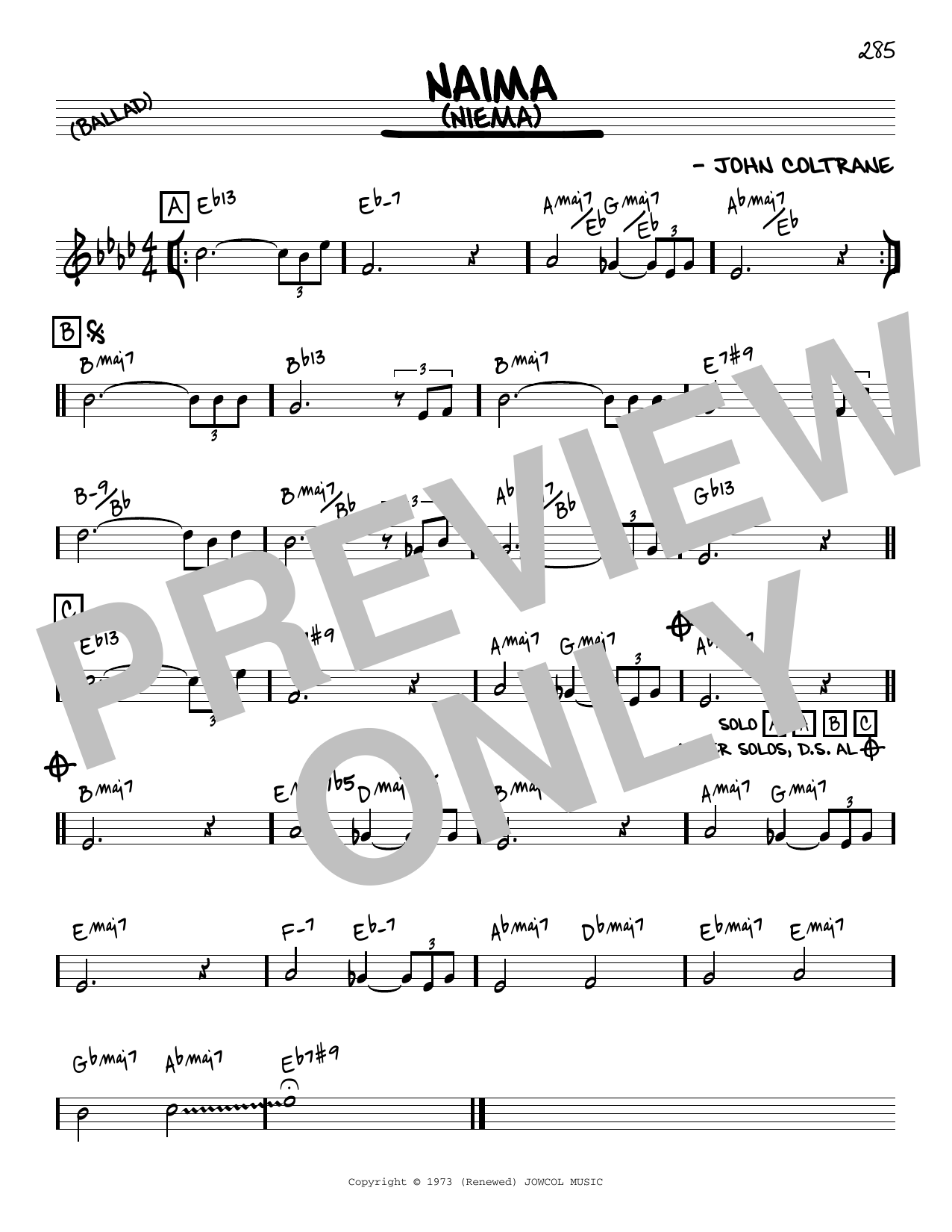 Produktbild zu:  Naima (Niema) [Reharmonized version] (arr. Jack Grassel) - John Coltrane