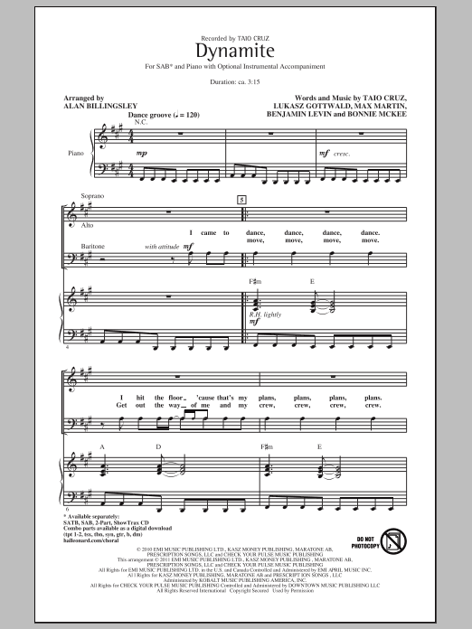 Product picture to: Dynamite (arr. Alan Billingsley)